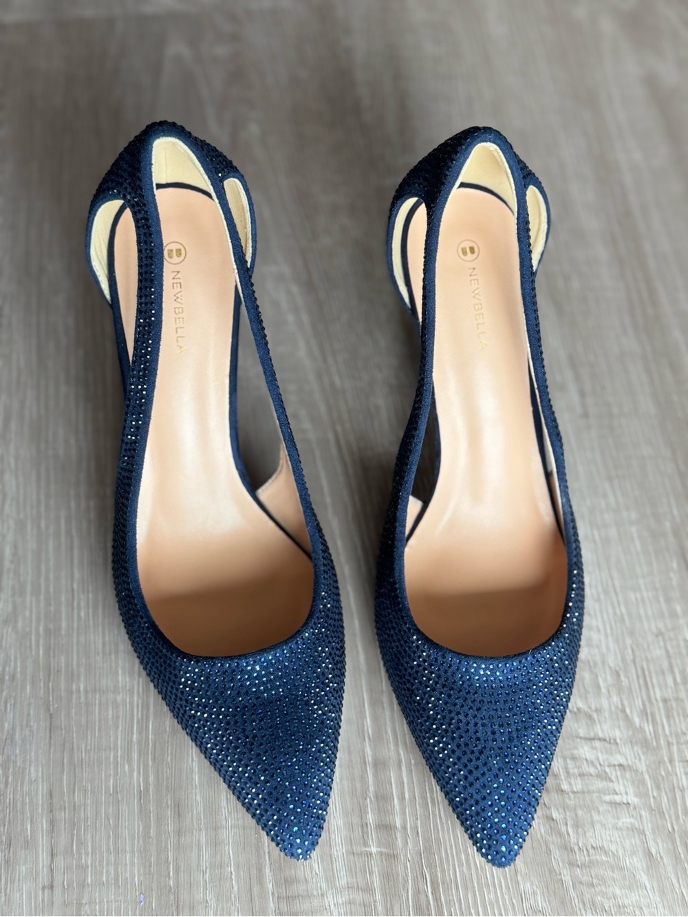 Newbella Navy Pointed Toe Crystal Pumps